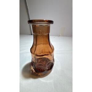 Vintage Amber Glass Vase with Floral Pattern